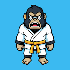 Naklejka premium gorilla monkey cartoon karate character mascot in kimono