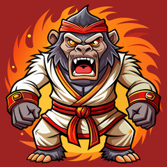 gorilla monkey cartoon karate character mascot in kimono