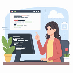 Coder female as professional programmer for web scripts tiny person concept Illustration 