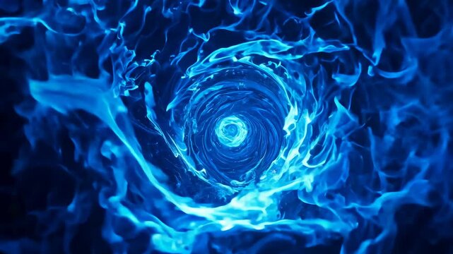Blue fire swirl animation depicting abstract patterns in dark setting