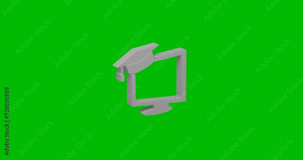 Poster animation of rotation of a white distance learning symbol with shadow. simple and complex rotation. 