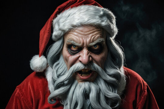 Close-up portrait of evil Santa Claus in horror style