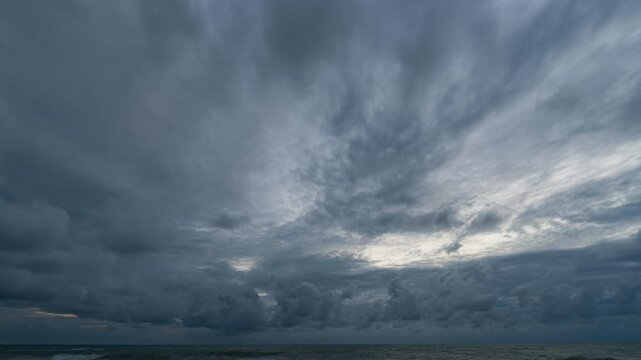 Time lapse clip of several fluffy curly rolling cloud layers in windy weather before the storm Dark Clouds.