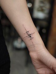 Obraz premium Close-up of a person's wrist with a small black geometric tattoo.