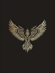Obraz premium Golden eagle silhouette made from dots on black background.