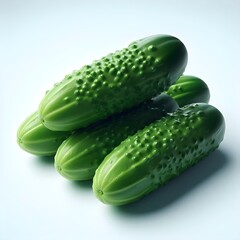 Close-up photo of a fresh, juicy green organic cucumber vegetable on a white background
