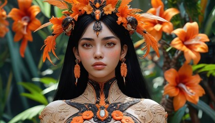 Fantasy Woman with Orange Flowers.