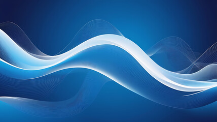 Abstract blue background with flowing wave white lines. Vector illustration