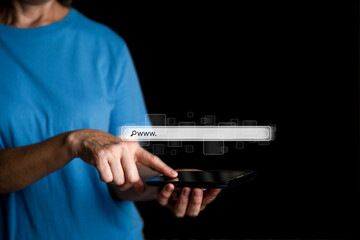 Woman searching for information and web navigation business mareketing,touching the smartphone...