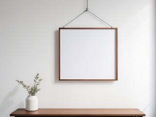 Empty Frame on a White Wall with a Vase and Table