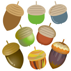秋の森の味覚どんぐりのイラスト