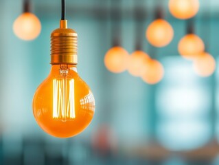 A close-up of a glowing vintage light bulb, highlighting its unique design and warm glow, perfect for modern decor themes.