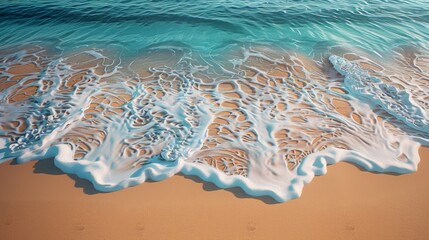 Obraz premium Gentle waves lap at the sandy shore under bright sunlight at a tropical beach