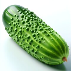 Close-up photo of a fresh, juicy green organic cucumber vegetable on a white background