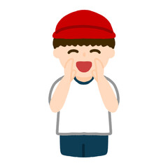 赤組を応援する男の子