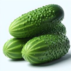 Close-up photo of a fresh, juicy green organic cucumber vegetable on a white background