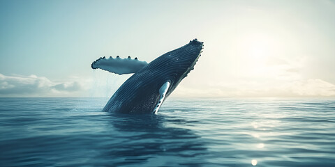 Obraz premium Whales breaching in the vast ocean octane render.Epic Whale Breaching Moments - Octane Render.
