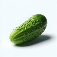 Close-up photo of a fresh, juicy green organic cucumber vegetable on a white background