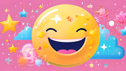 Smiley face surrounded by positive symbols, thumbs-up gestures, stars, and happy emoticons Feedback rating and customer satisfaction, positive experiences and reviews.