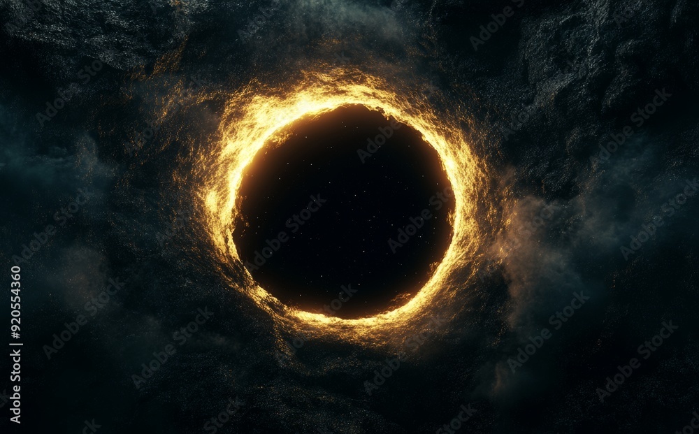 Poster high quality digital space art in 5k - a realistic representation of a giant black hole in deep spac