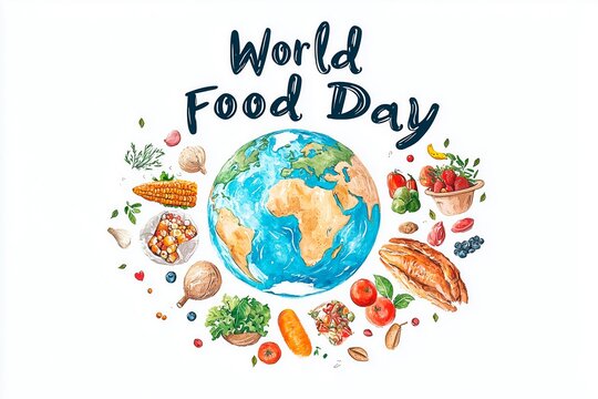 Celebrating World Food Day with global food diversity and earth illustration
