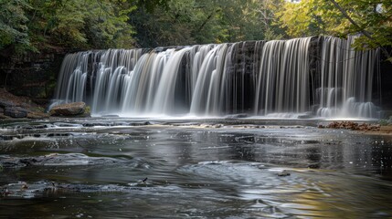 An image of a waterfall where multiple exposures capture various flow intensities, blended to show the power and grace of cascading water.