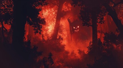 Obraz premium Bat devil in red fire forest