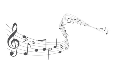 Musical notes. Treble clef on sheet music. Musical note icons.