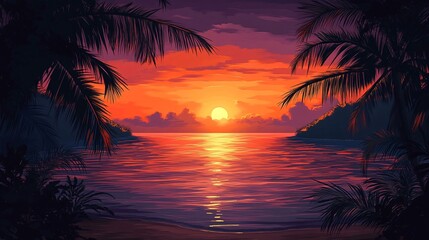 Obraz premium sunset with colorful sky and calm water