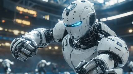 Fototapeta premium Futuristic Robot Athlete in a Stadium
