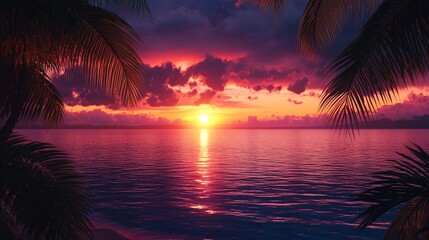 Obraz premium tropical sunset with palm trees and vibrant sky