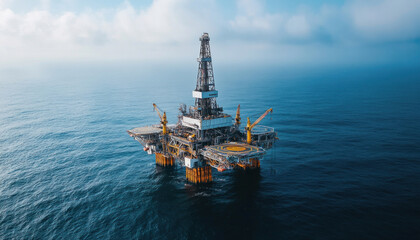 Fototapeta premium Offshore oil rig extracting petroleum in the middle of the ocean