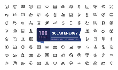 Solor energy icon set. Collection of ecology and energy with concepts like renewable energy. Pixel perfect, minimalistic web and UI icon. Outline icon collections.