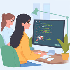 A woman sits at a desk, typing on a laptop while working on an assignment, a woman working on an assignment in front of a laptop