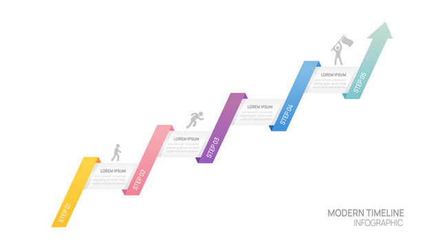 ladder Infographic connected 5 steps to success arrow growth template. Business process. Vector illustration.