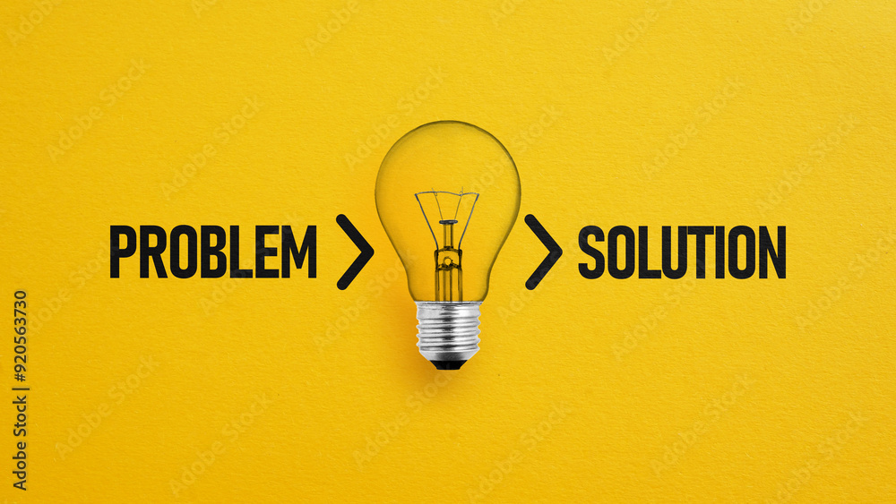 Poster Problem solving concept and creative thinking idea showing by light bulb lamp. Problem and solution