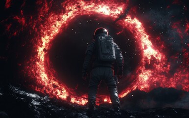 Fototapeta premium High quality digital space art in 5K - realistic visualization of large black holes in deep space.