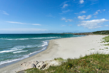 Ogna Sandy Beach and Blue Sea. Beautiful Coastline in Jæren, Rogaland, Norway.