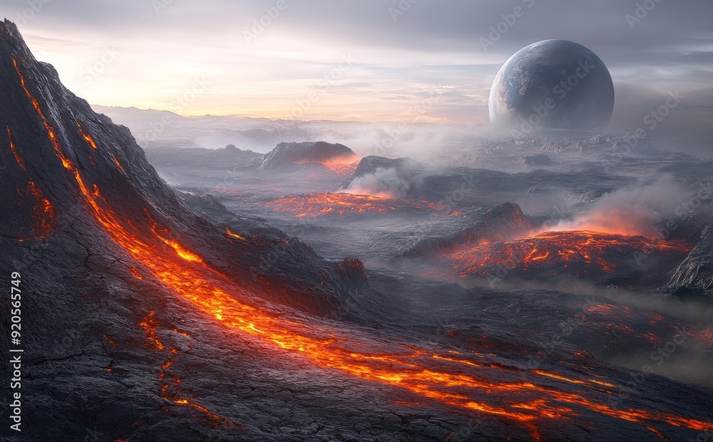Poster the burning planet in 3d. high-quality digital space art in 5k - realistic rendering.