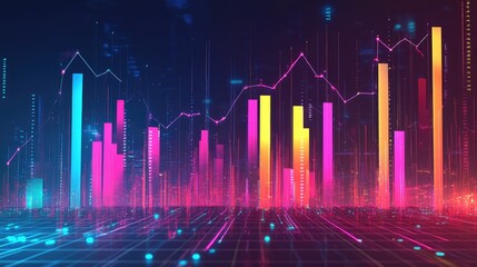 Naklejka premium Digital financial graph with colorful bars and rising lines