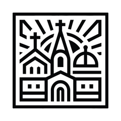 Church outline illustration with sunrise