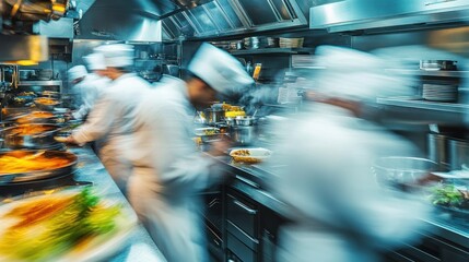 Blurred Motion of Chefs in a Busy Kitchen