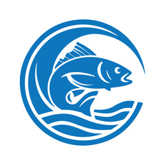 Blue fish in wave circle vector logo icon