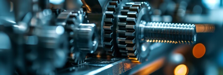 A close-up view of industrial machinery featuring gears and detailed mechanical components, demonstrating precision engineering and craftsmanship.