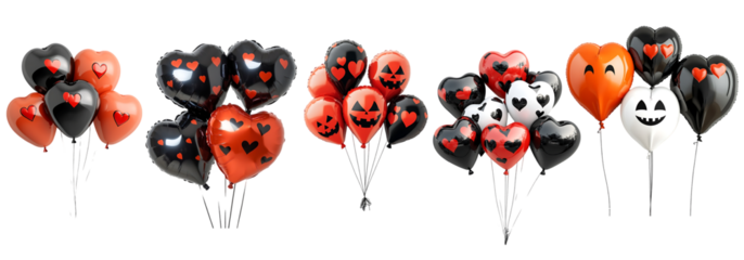 Halloween Heart-Shaped Balloons with Spooky Faces white background,Png