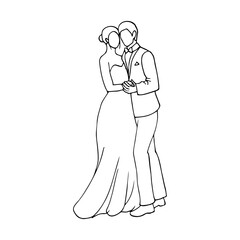 newlyweds slow dance or cuddle together - hand drawn sketch