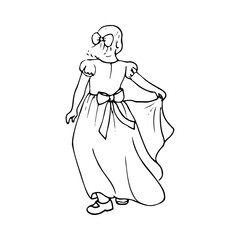 little girl in a long dress dancing with herself - hand drawn sketch