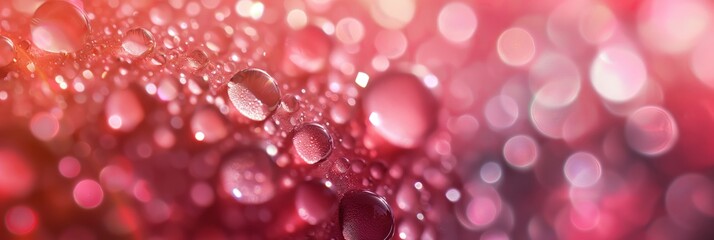 Artistic close-up of red water drops with soft bokeh effects, creating a visually pleasing aesthetic of precision and delicacy.