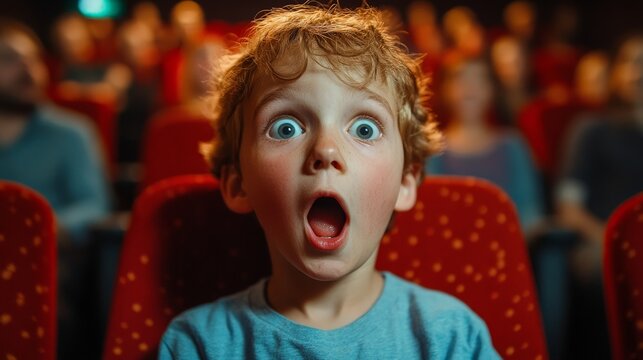 Young Boy's First Amazed Experience in Cinema