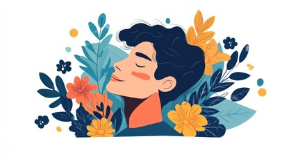 Flat design depicting mental health care and nurturing emotional growth  Serene and soothing visual for therapy counseling psychology and wellness services